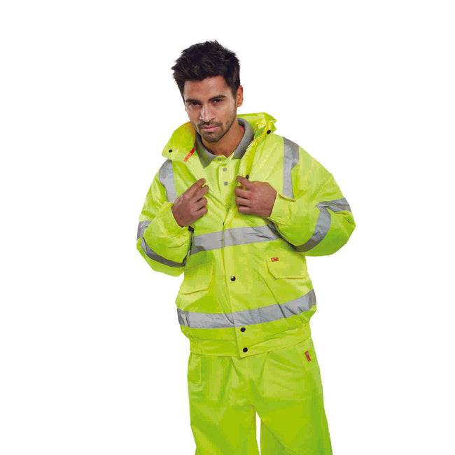 Class 3 Yellow Contractors Hi Viz Bomber Jacket - Azured - Waterproof Clothing - Lapwing UK